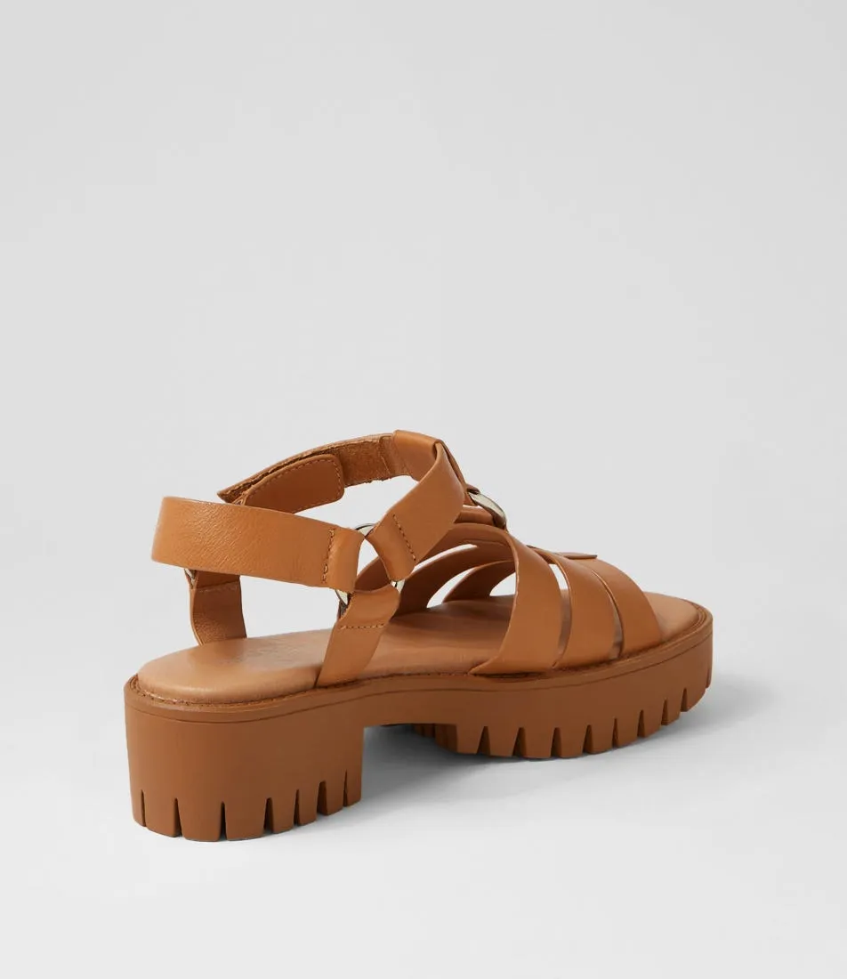 DJANGO & JULIETTE Bethal Dark Tan Toffee Leather Sandals