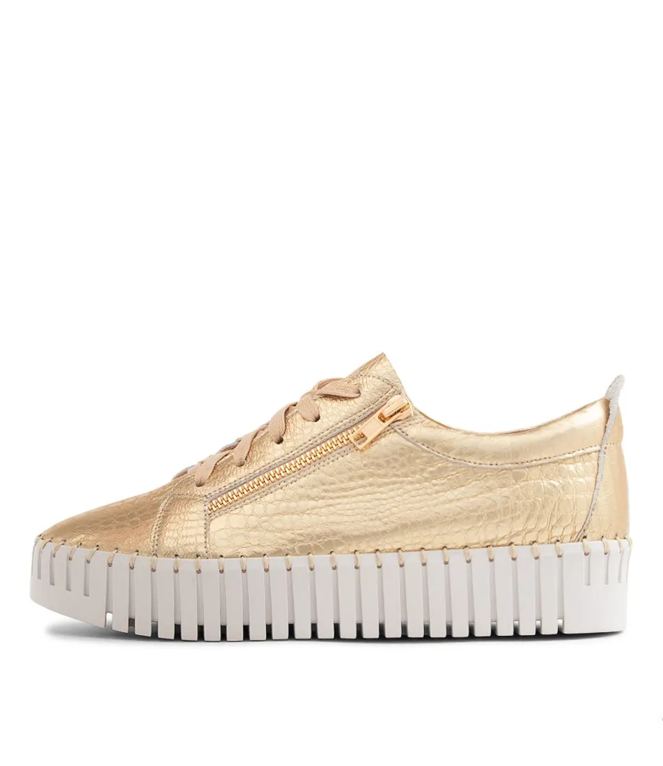 DJANGO & JULIETTE Bump Gold Croco Leather Sneakers Ws