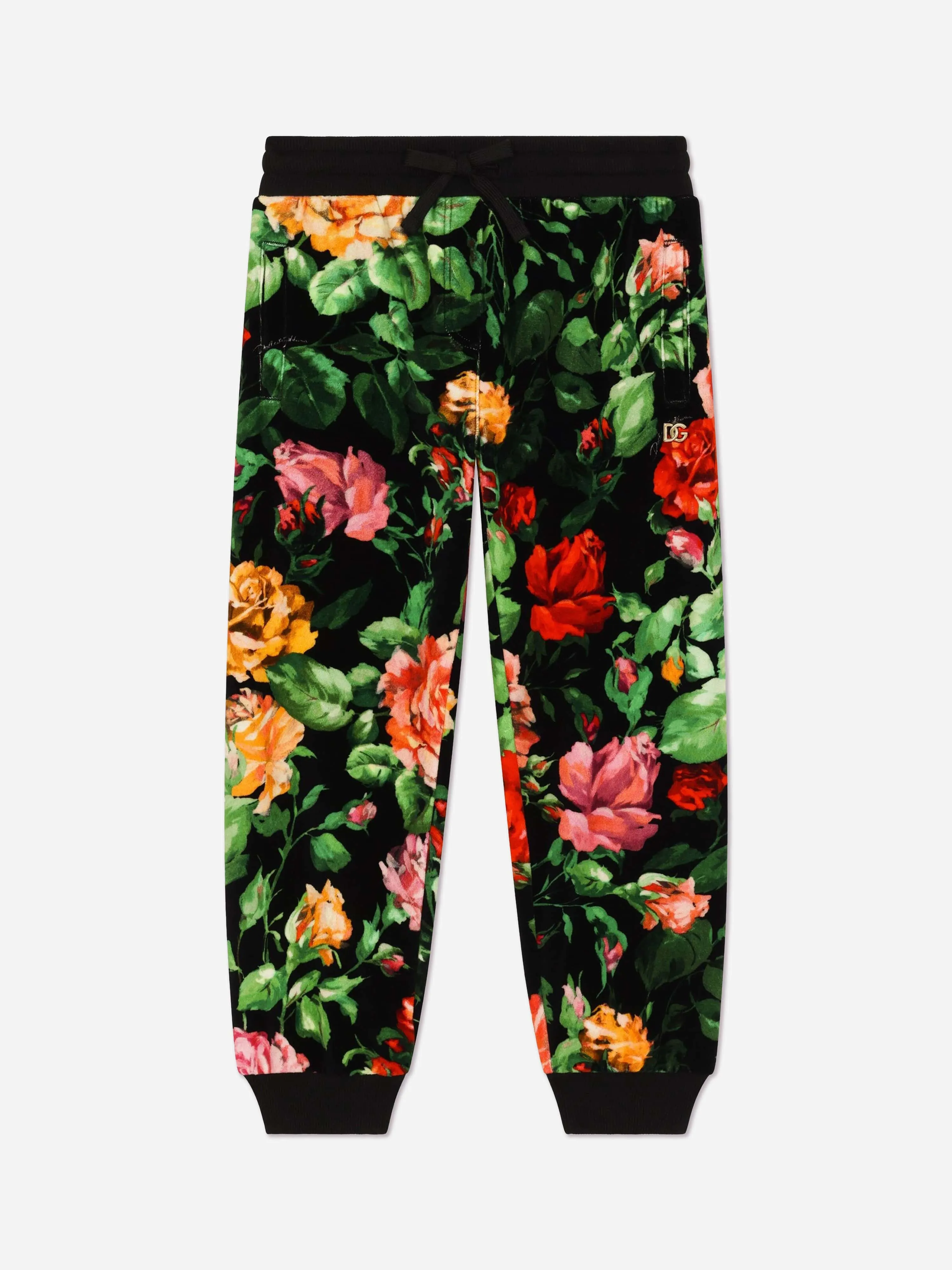 Dolce & Gabbana Girls Rose Print Joggers in Multicolour