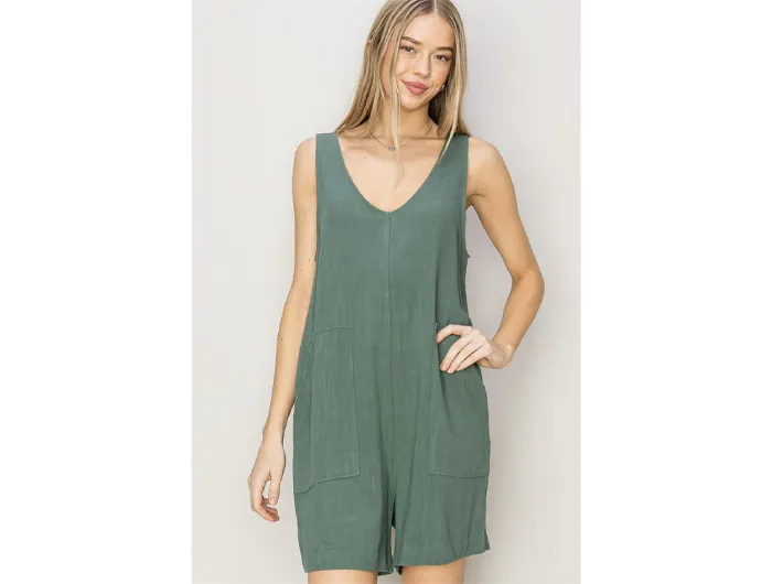 Double Zero Women's V-Neck Pocket Romper