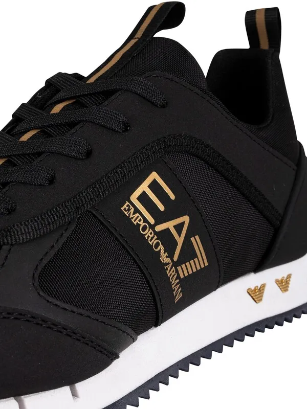 EA7 Side Logo Synthetic Trainers - Black/Gold