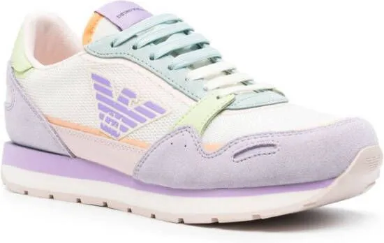 Emporio Armani logo-patch panelled sneakers Purple