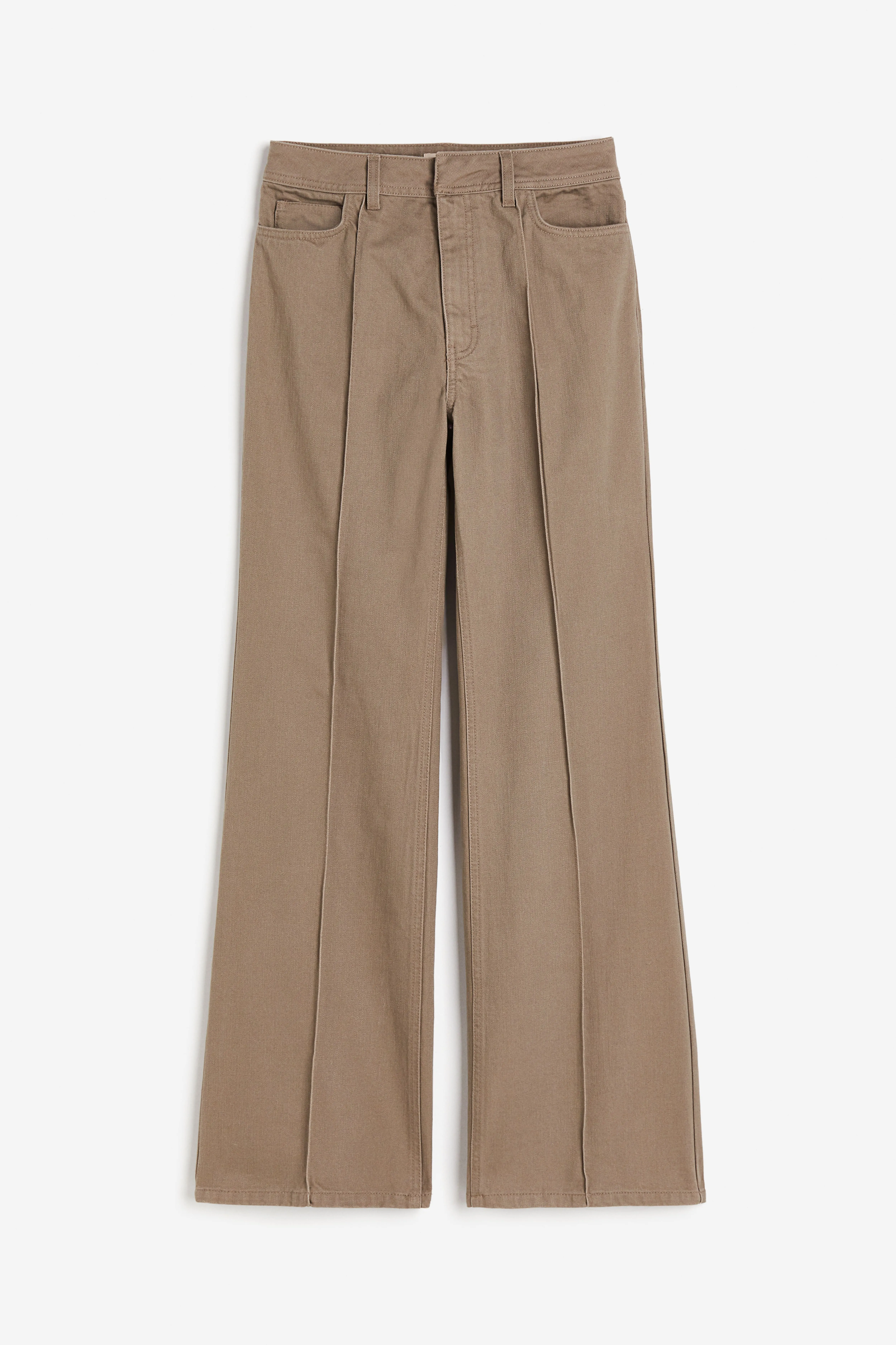 Flared crease-leg twill trousers - High waist - Extra-long legs - Dark beige - Ladies | H&M GB