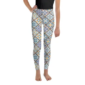 Floral Tile Print Youth Leggings