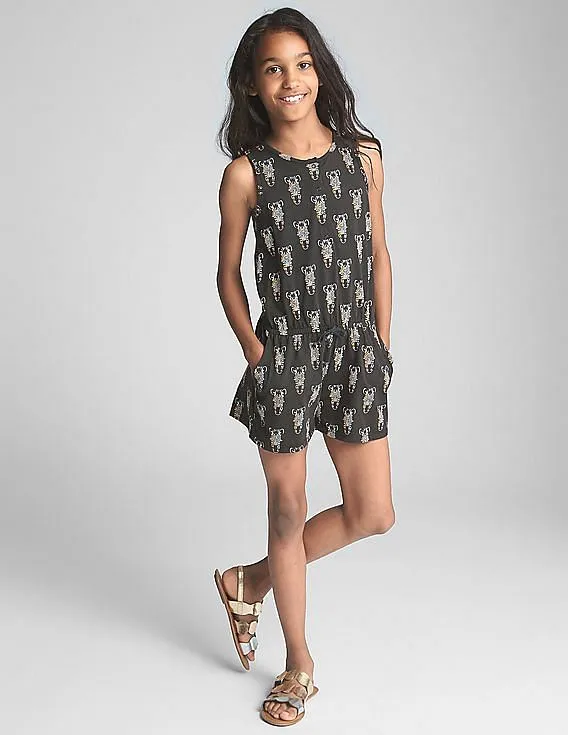 GAP Girls Black Print Twist-Back Romper