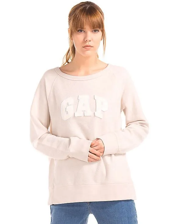 GAP Women White Relaxed Felt Logo Pullover Sweatshirt