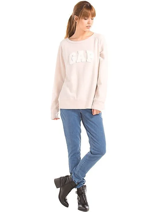 GAP Women White Relaxed Felt Logo Pullover Sweatshirt