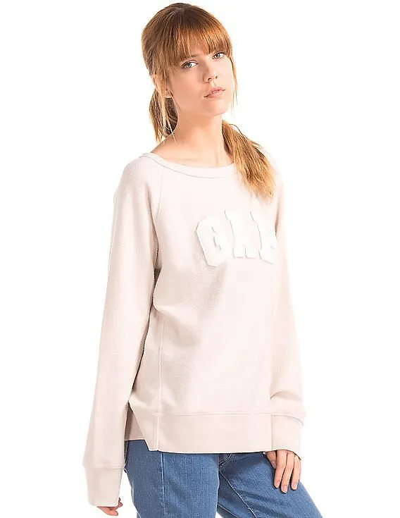 GAP Women White Relaxed Felt Logo Pullover Sweatshirt