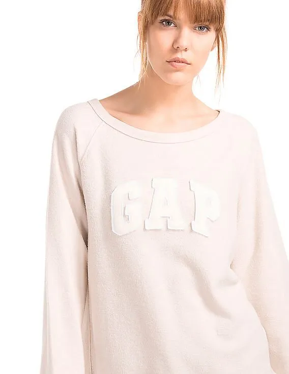 GAP Women White Relaxed Felt Logo Pullover Sweatshirt