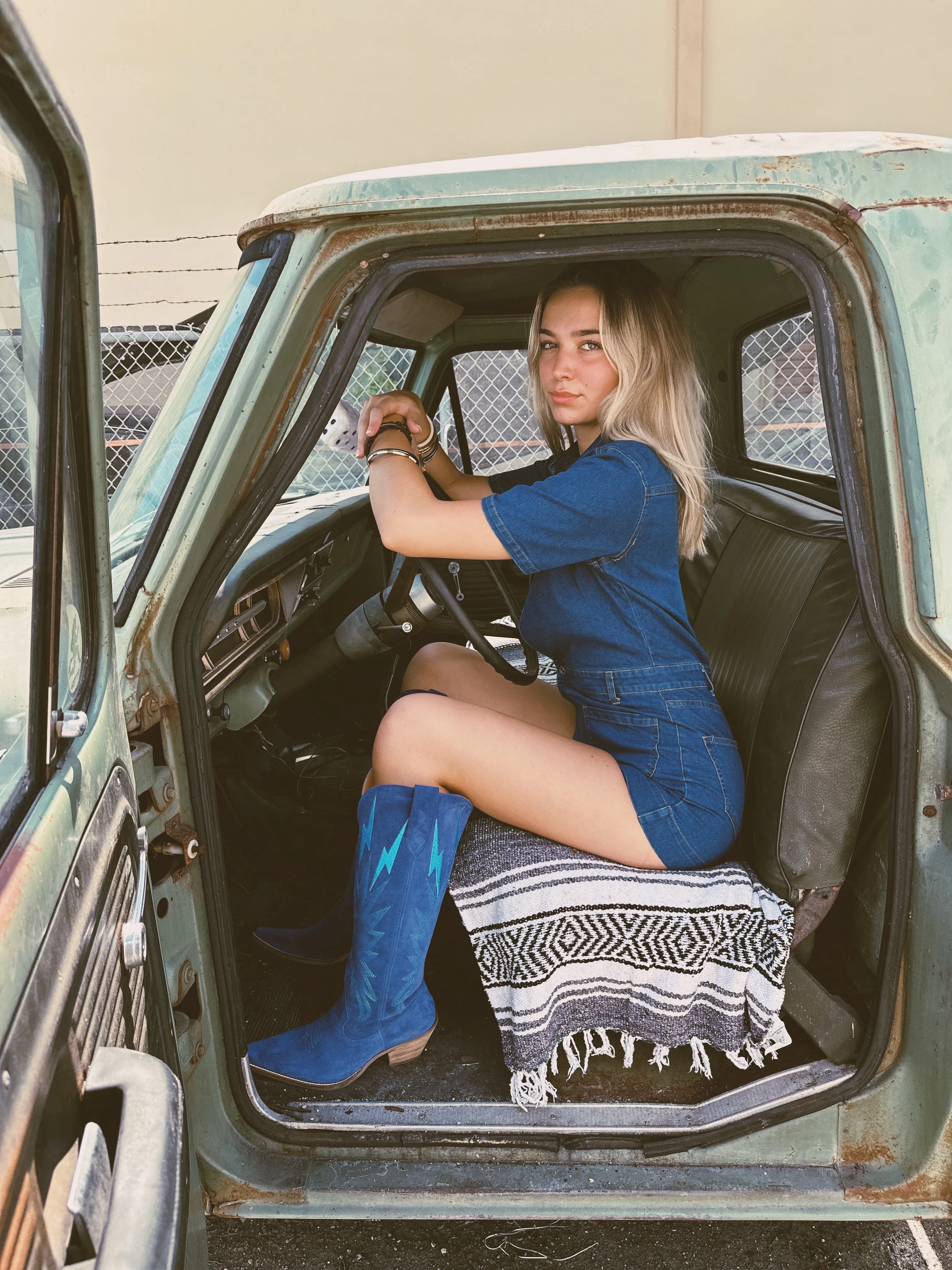 Get Low Deep V Cut Denim Romper