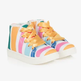 Girls Pastel Striped High-Top Canvas Trainers