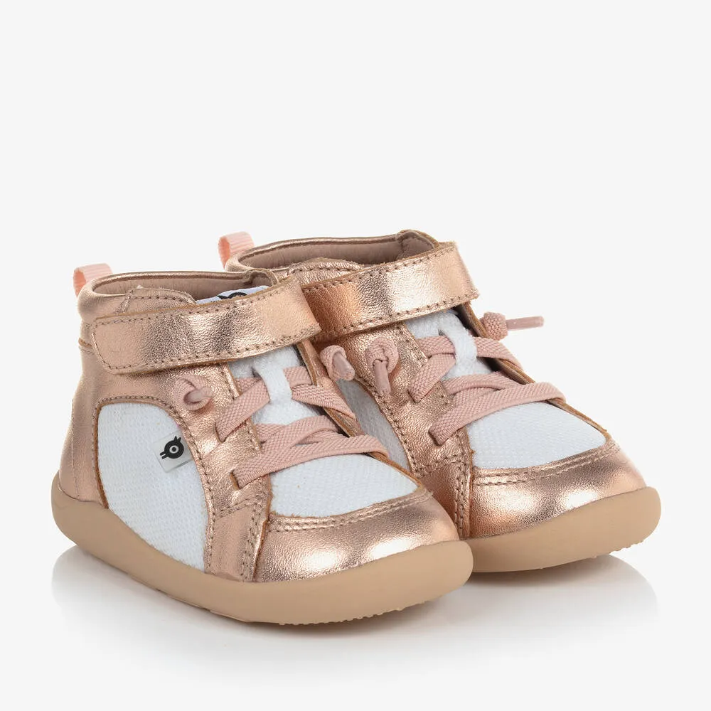 Girls Rose Gold Leather & Mesh Trainers