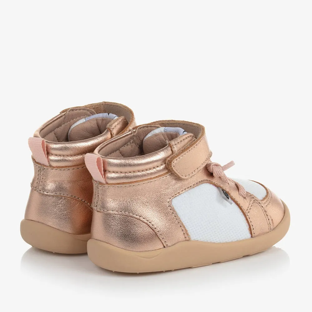 Girls Rose Gold Leather & Mesh Trainers