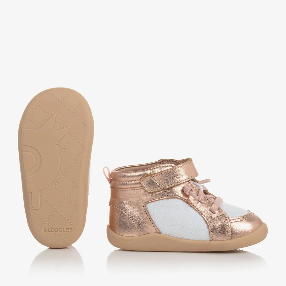 Girls Rose Gold Leather & Mesh Trainers