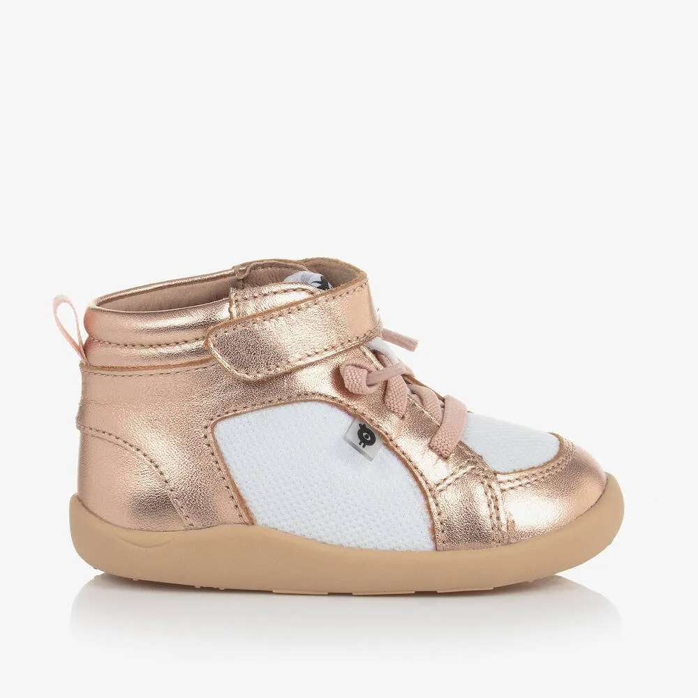 Girls Rose Gold Leather & Mesh Trainers