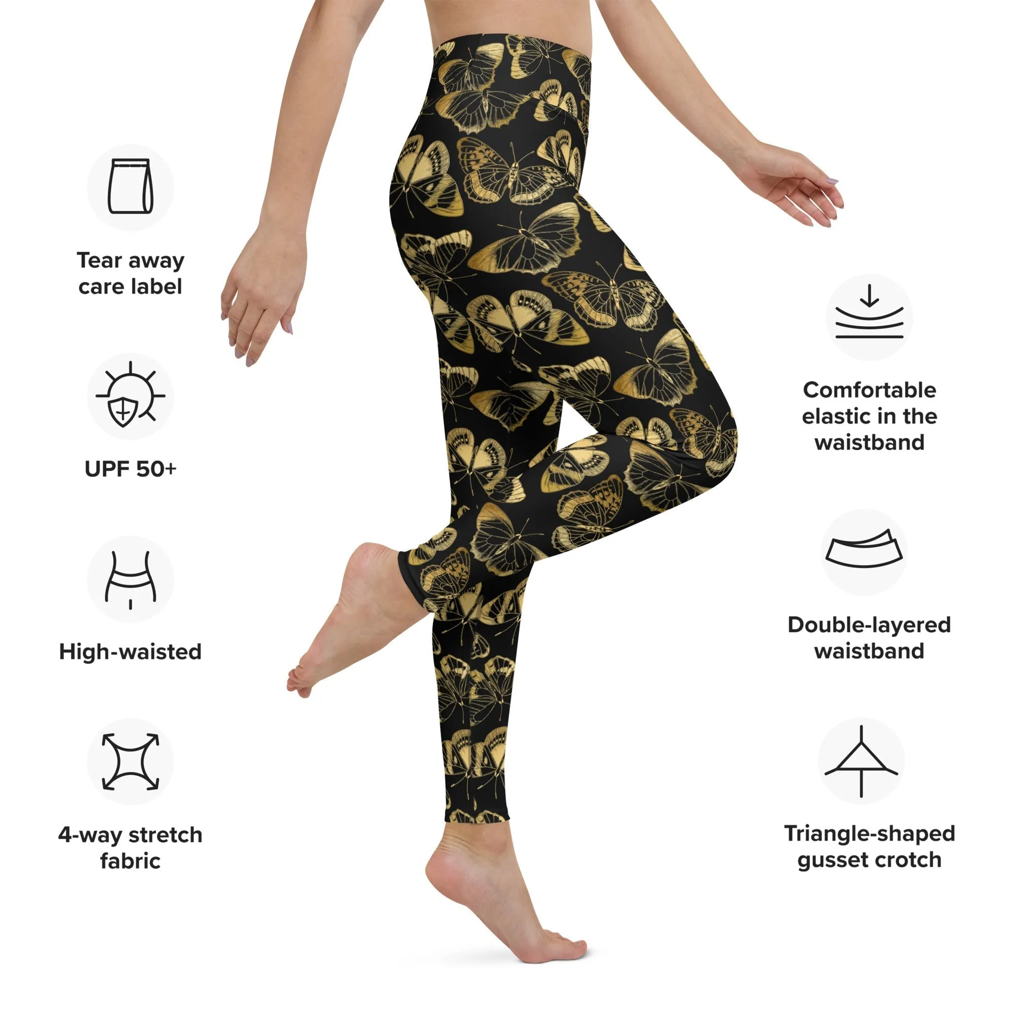 Gold Butterfly Yoga Leggings