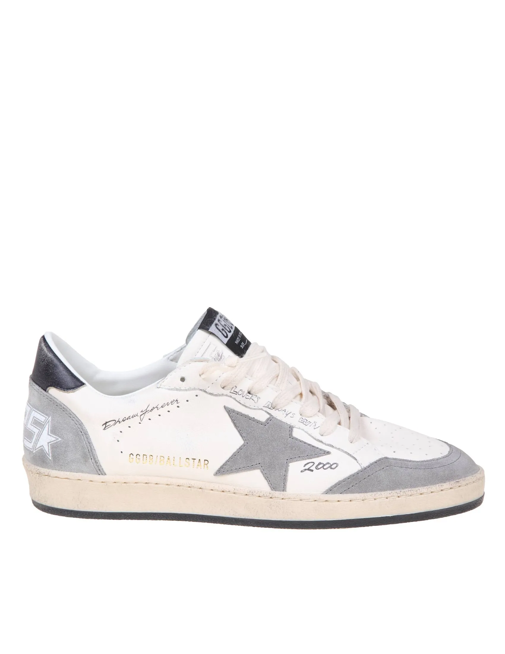 GOLDEN GOOSE BALLSTAR SNEAKERS IN WHITE AND GRAY LEATHER AND SUEDE