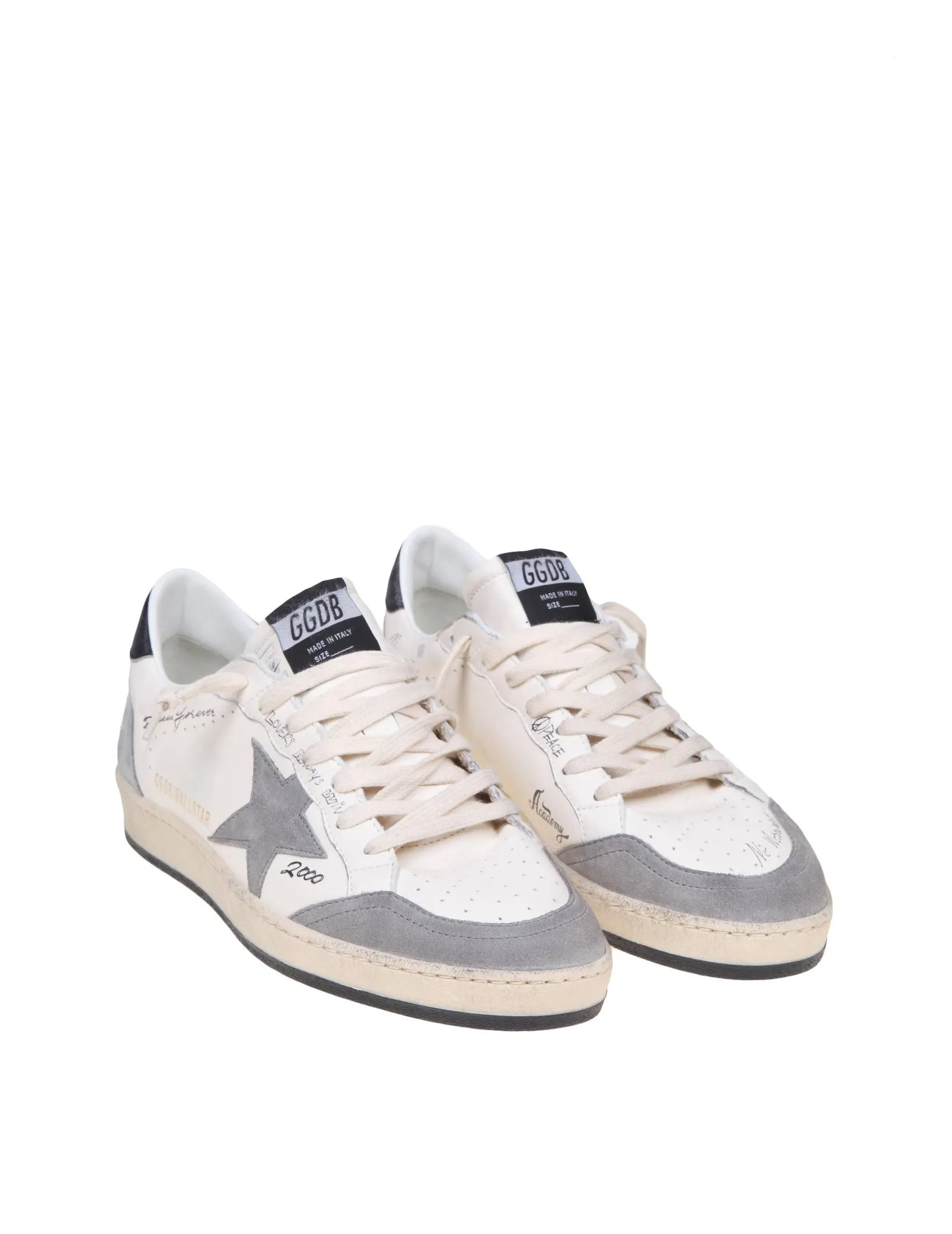 GOLDEN GOOSE BALLSTAR SNEAKERS IN WHITE AND GRAY LEATHER AND SUEDE