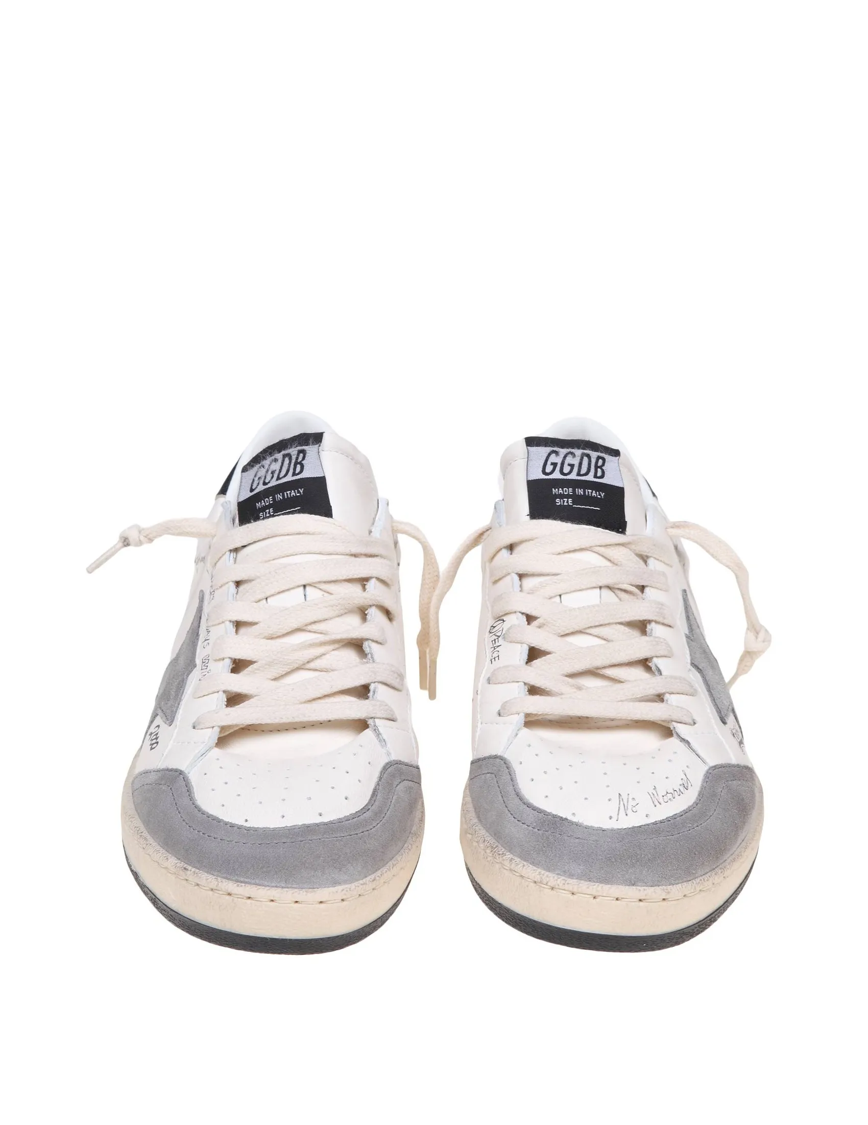 GOLDEN GOOSE BALLSTAR SNEAKERS IN WHITE AND GRAY LEATHER AND SUEDE