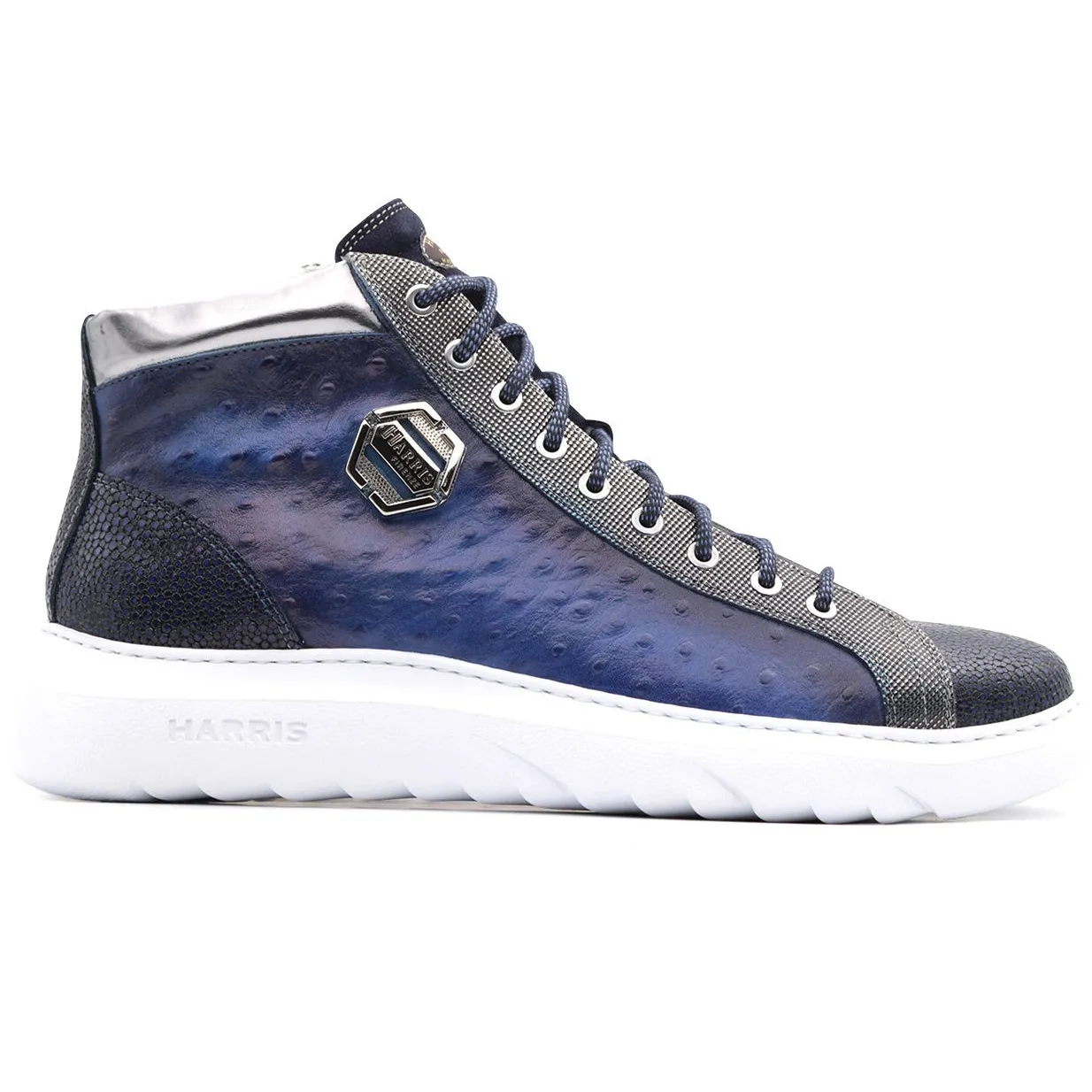 Harris Firenze 1913 Ostrich Print Calfskin Hi-Top Sneakers Blue