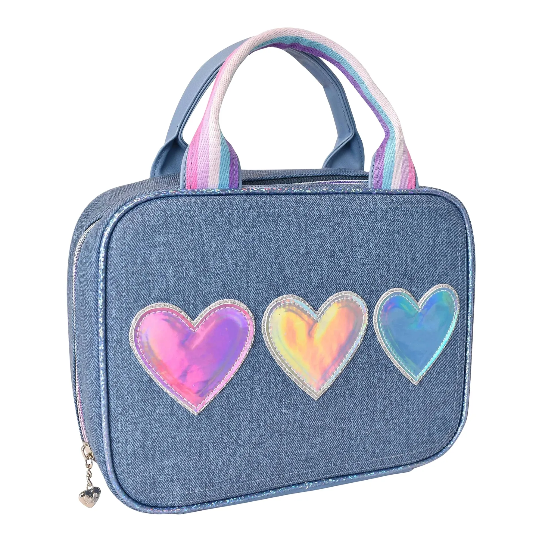 Hearts Print Denim Lunch Bag