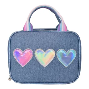 Hearts Print Denim Lunch Bag