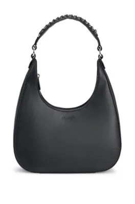 Hobo bag in faux leather with chain-trimmed strap