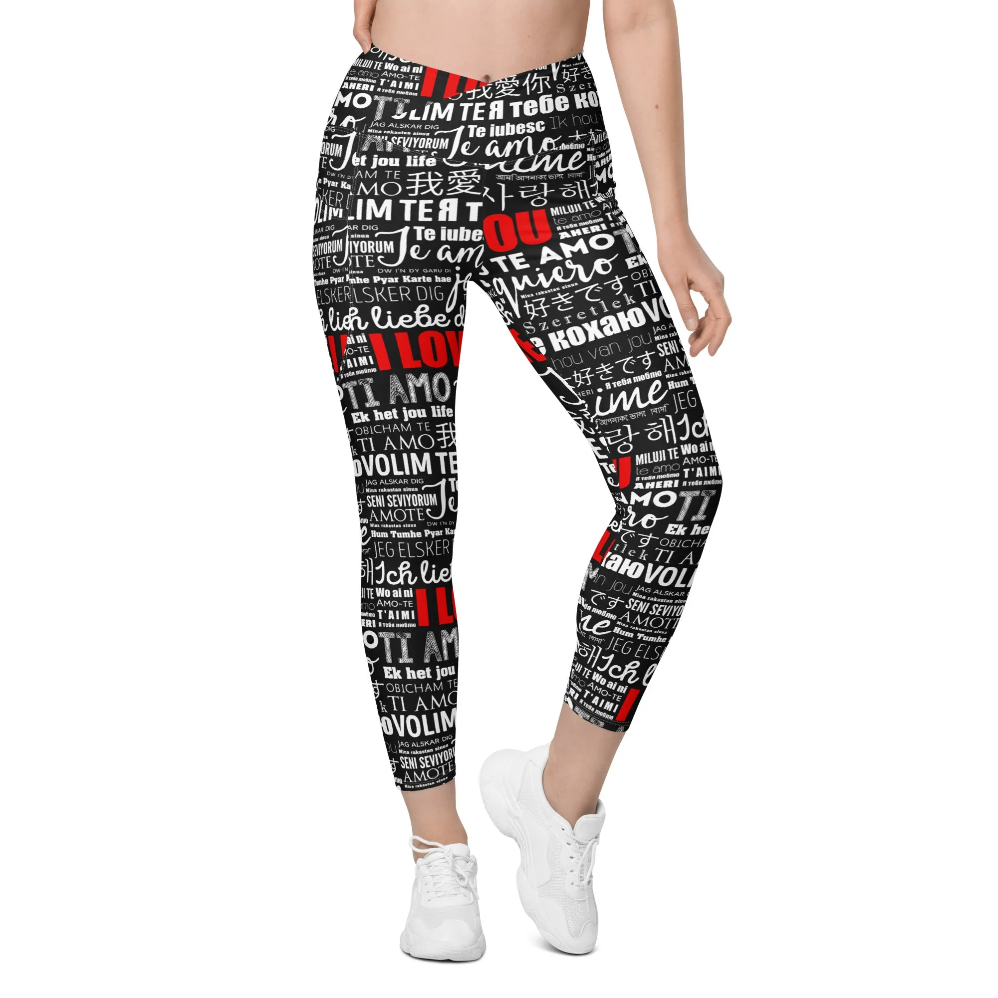 I Love You Crossover Leggings With Pockets