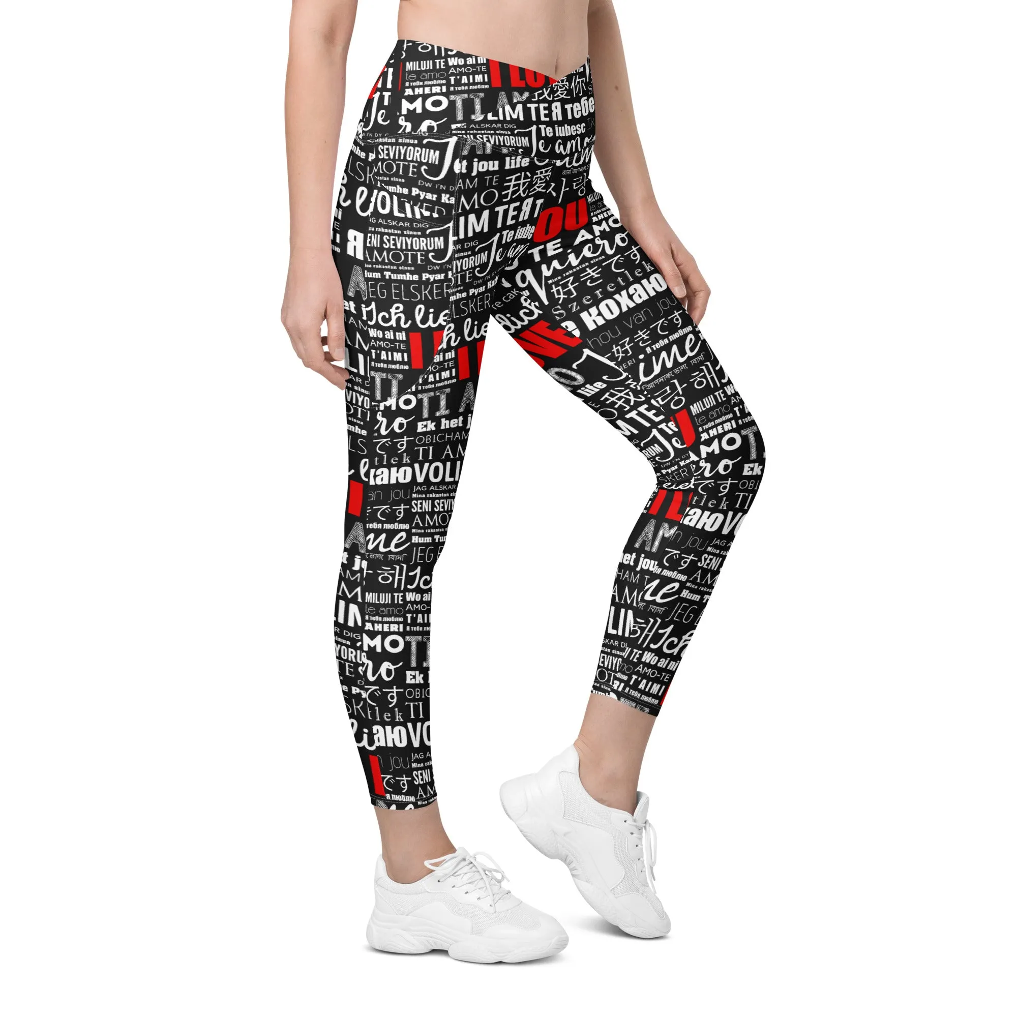 I Love You Crossover Leggings With Pockets