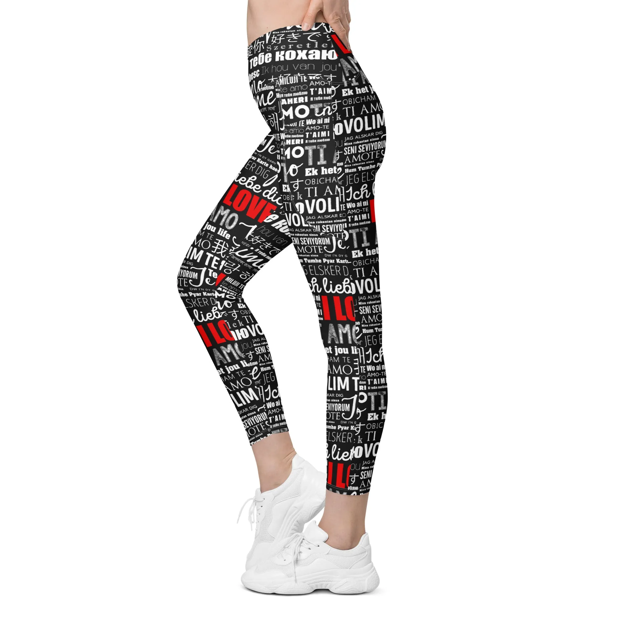 I Love You Crossover Leggings With Pockets