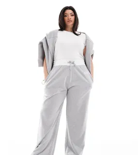 Kaiia Plus contrast waistband drawstring wide leg joggers co-ord in light grey