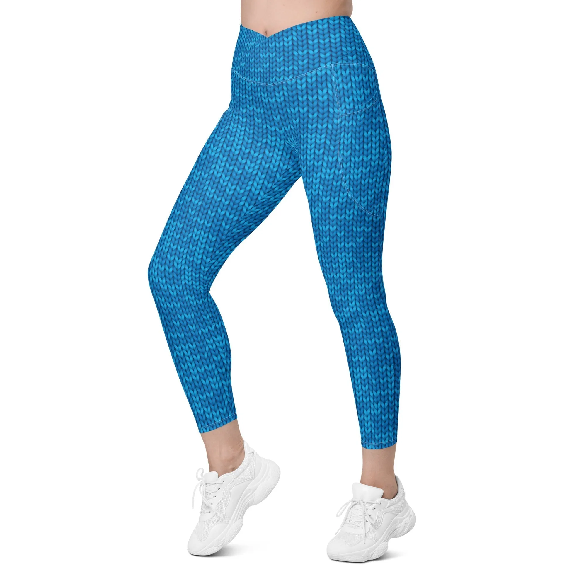 Knitted Print Pattern Crossover Leggings With Pockets