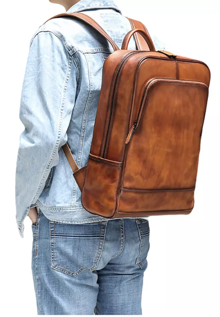 Lara Men's Retro Rubbing Cow Leather Business Backpack