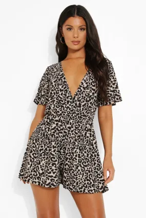 Leopard Plunge Neck Flippy Romper