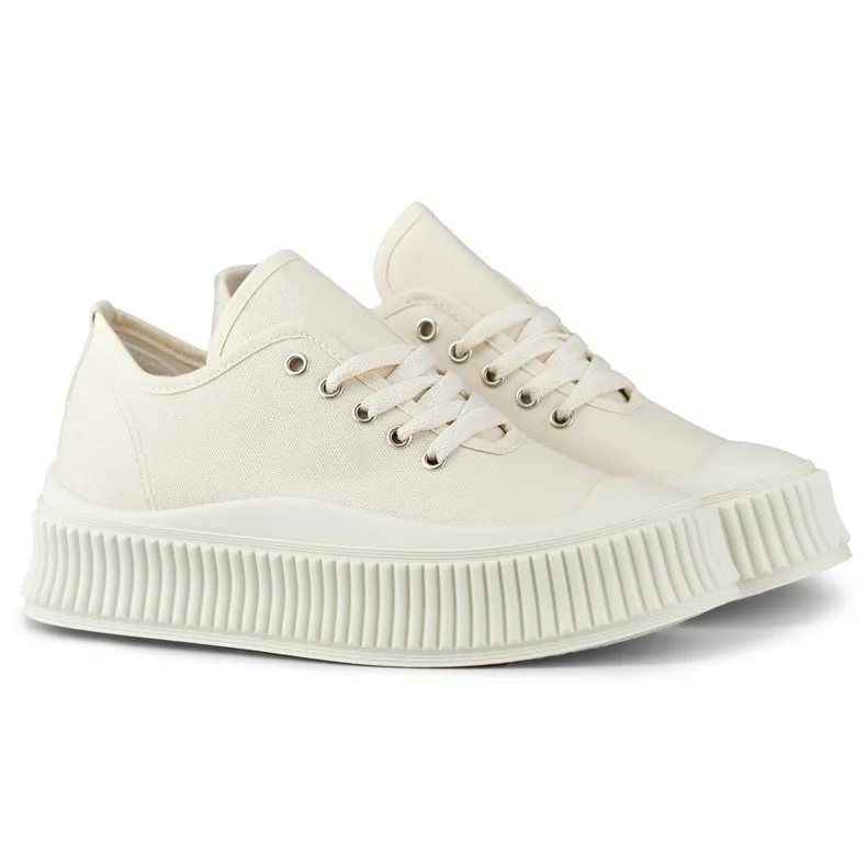 Light beige women's sneakers with a thick sole