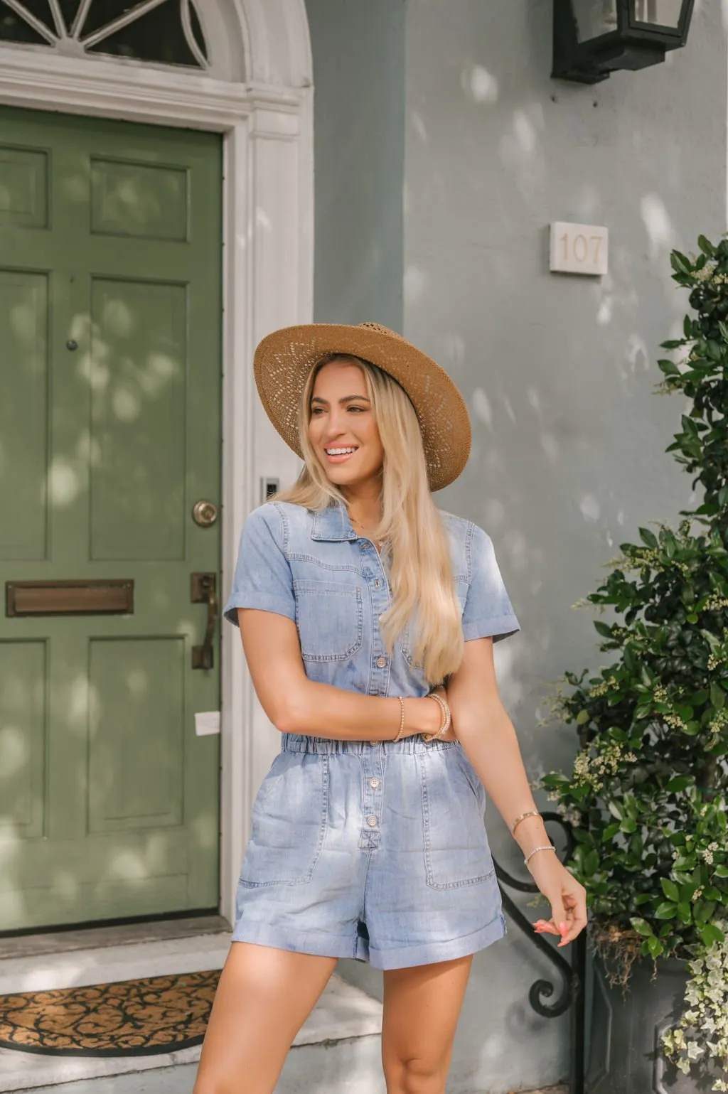 Light Wash Short Denim Romper - FINAL SALE