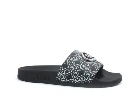 LIU JO Kos 1 Slipper Ciabatta Printed Logo Black White BA1089EX057