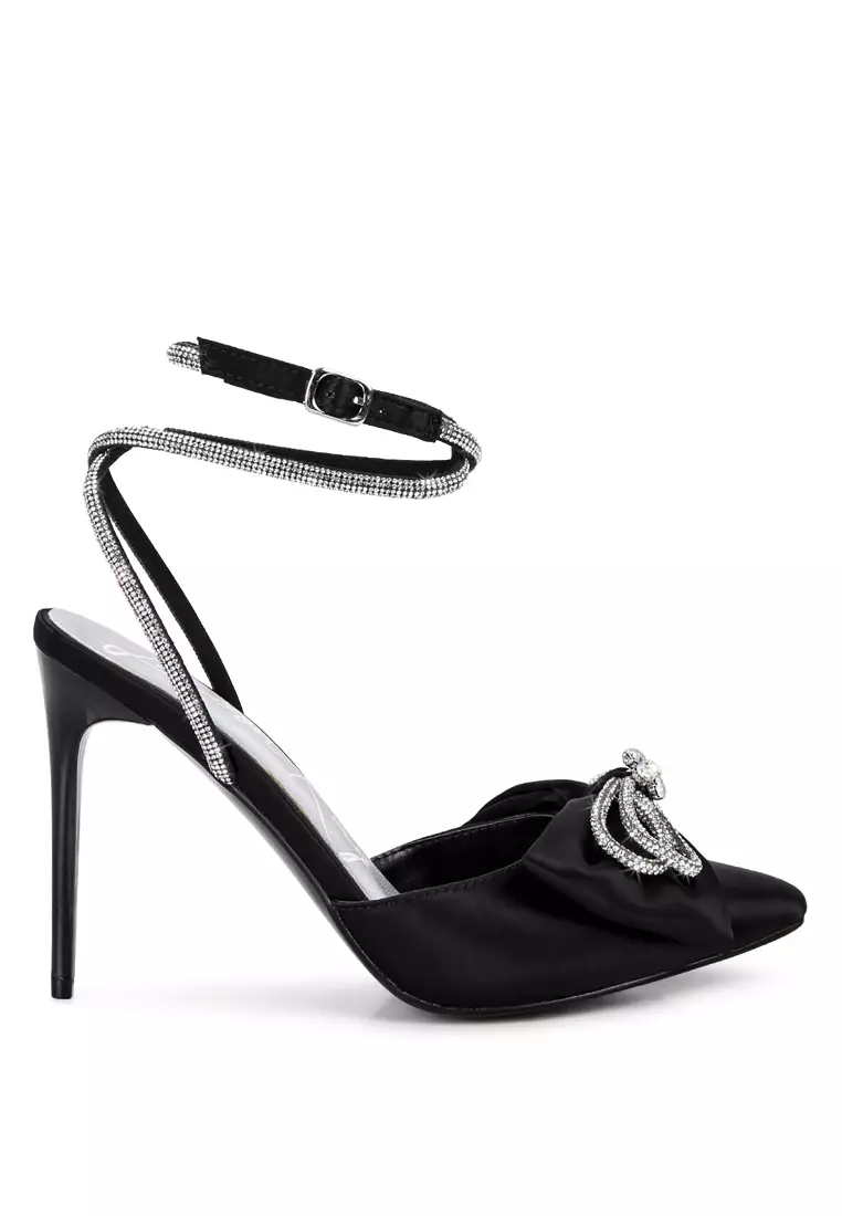 London Rag Black High Heeled Jewel Mule Sandals