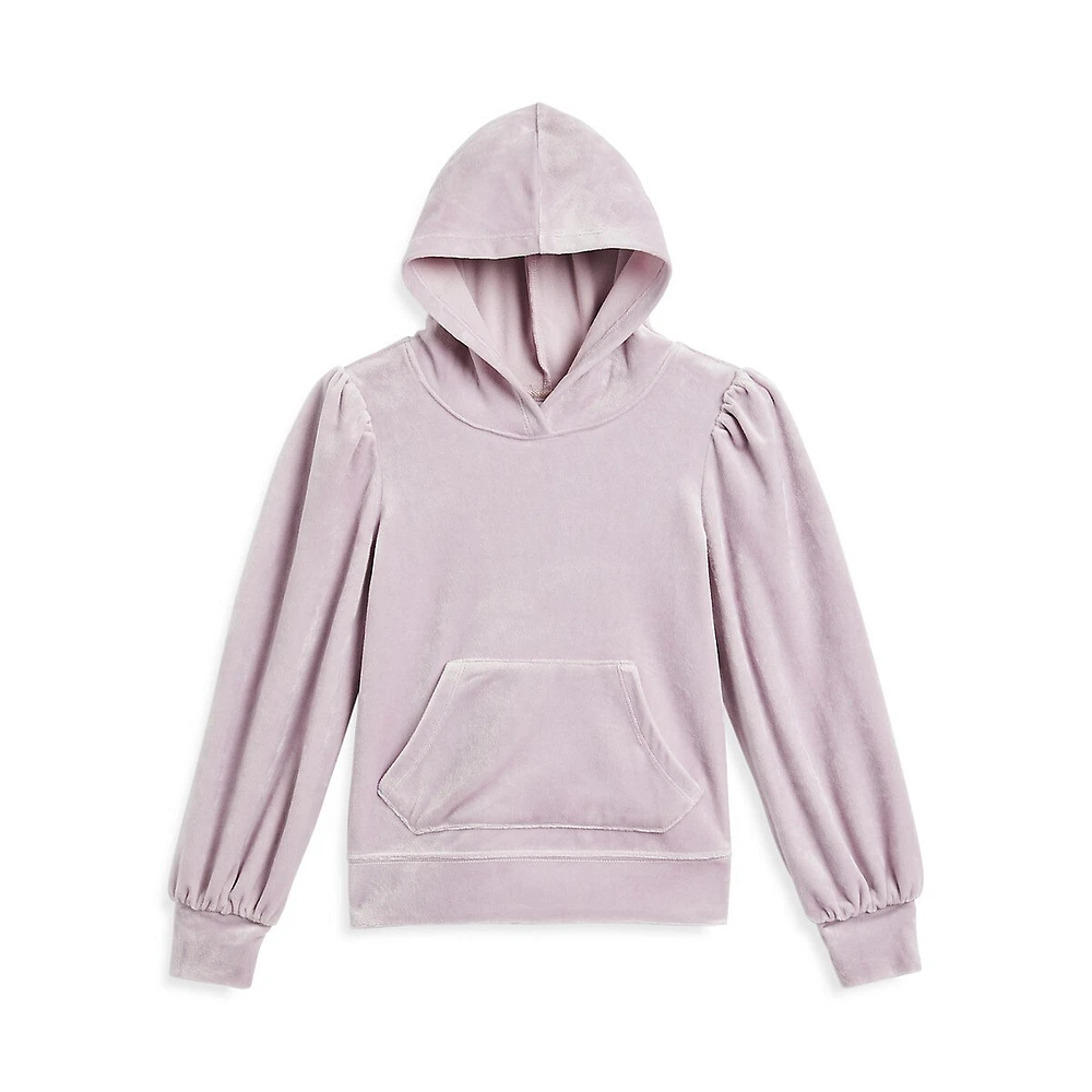 Love Fire Little Girl's Puff-Sleeve Velour Hoodie