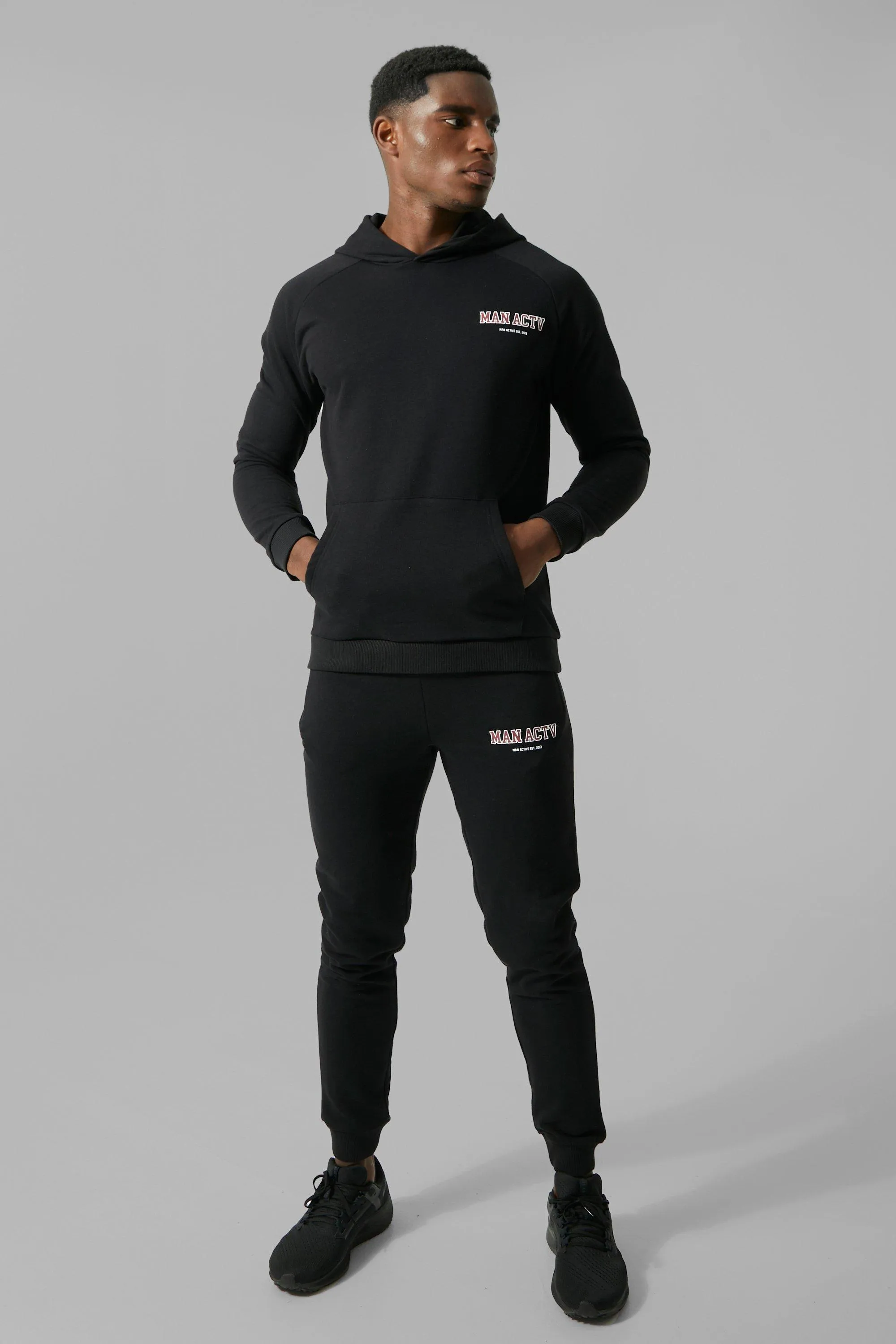 Man Active Gym Athletic Hooded Tracksuit