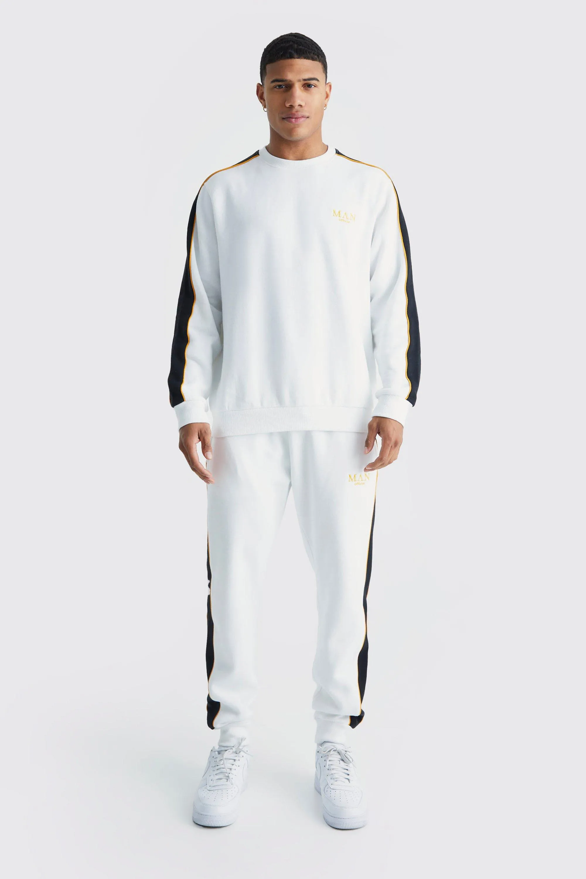 Man Gold Side Panel Sweatshirt Tracksuit | boohooMAN UK