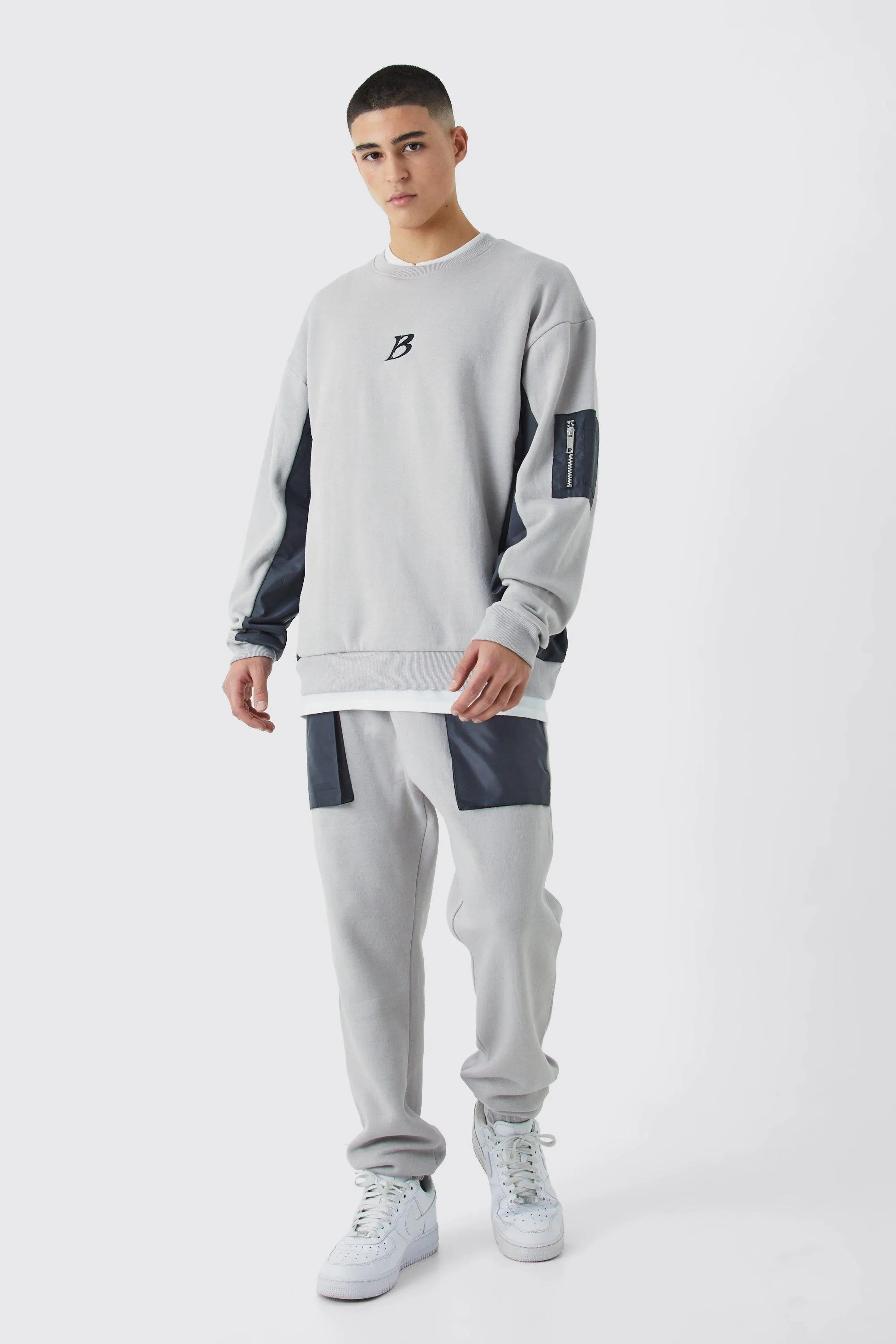 Man Oversized Gusset Cargo Sweat Tracksuit | boohooMAN UK