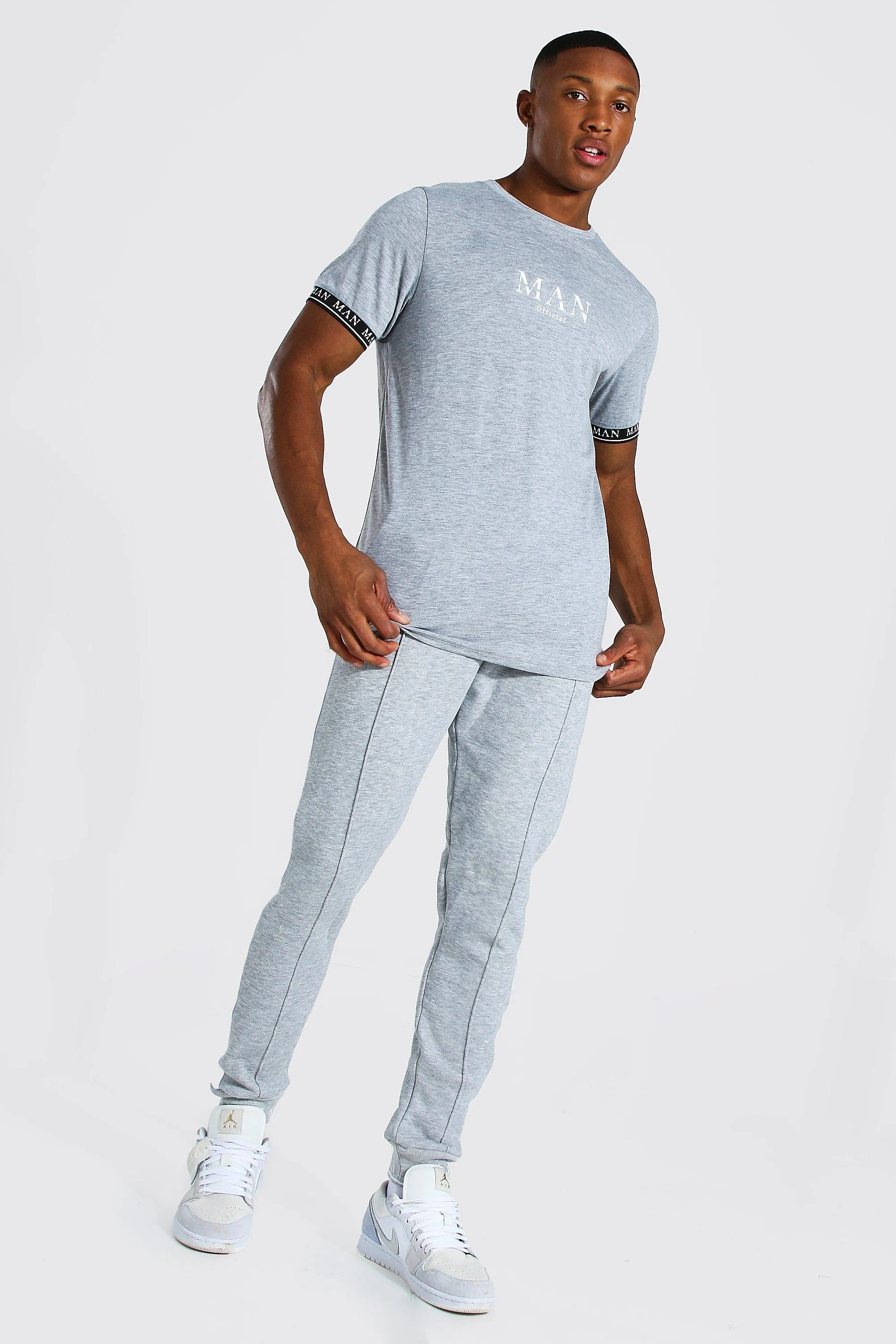 Man Roman Cuff Detail T-shirt Tracksuit | boohooMAN UK