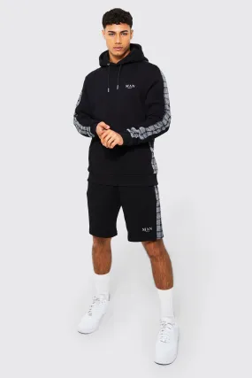 Man Roman Side Panel Hooded Short Tracksuit