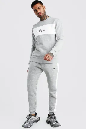 MAN Signature Colour Block Sweatshirt Tracksuit | boohooMAN UK