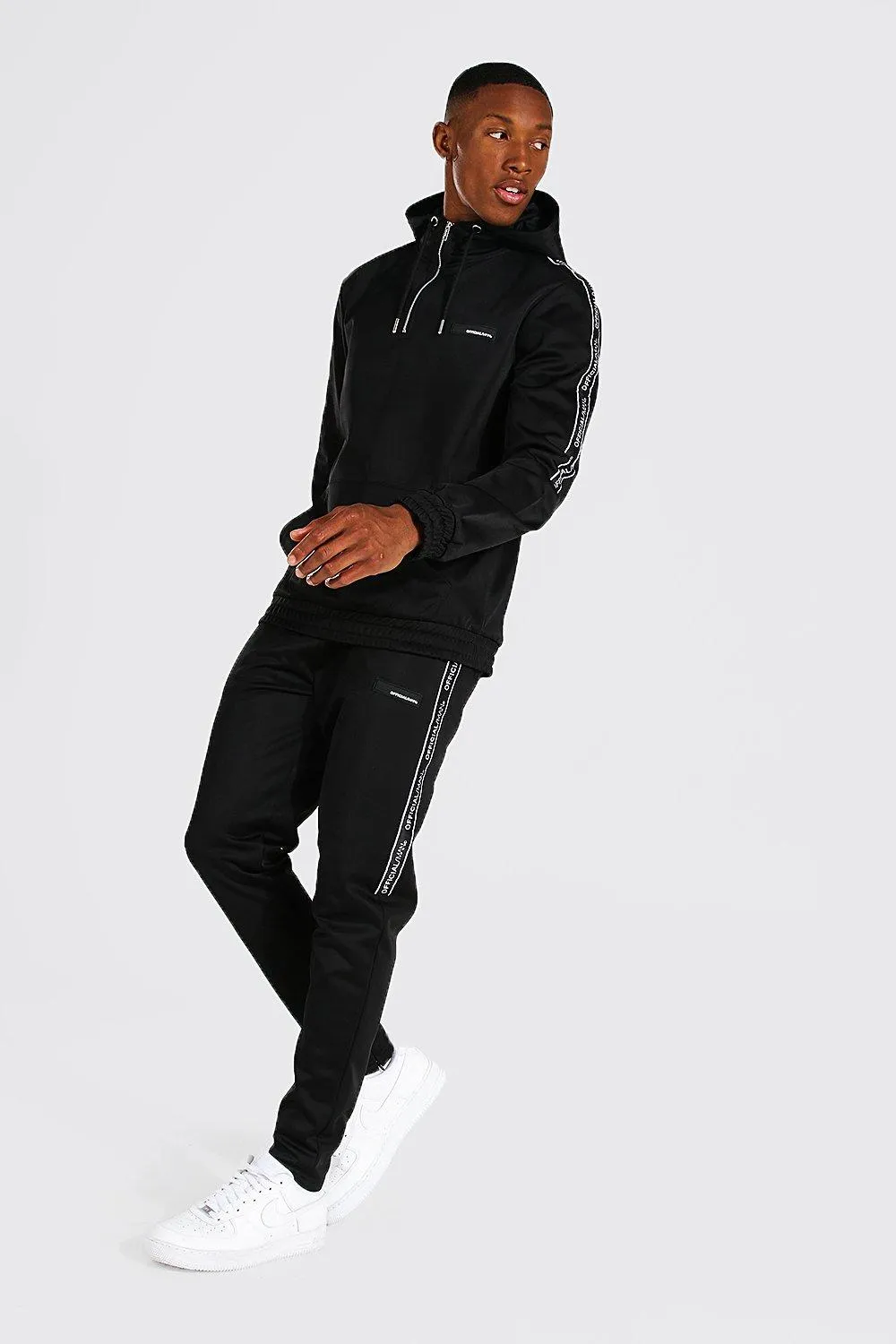 Man Tape Poly Zip Hooded Tracksuit | boohooMAN UK