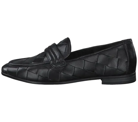 MARCO TOZZI Damen Echtleder-Slipper geflochtene Schlupf-Schuhe 2-24200-28 002 Schwarz