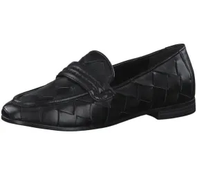 MARCO TOZZI Damen Echtleder-Slipper geflochtene Schlupf-Schuhe 2-24200-28 002 Schwarz