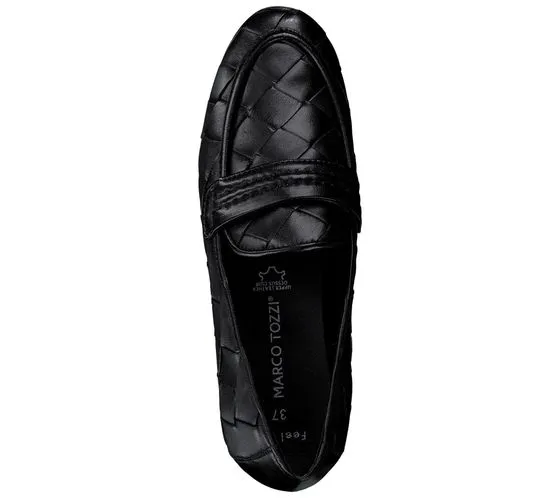 MARCO TOZZI Damen Echtleder-Slipper geflochtene Schlupf-Schuhe 2-24200-28 002 Schwarz