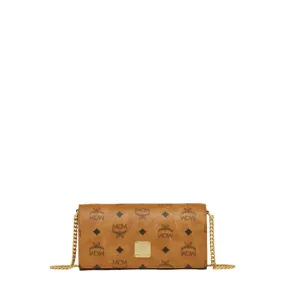 MCM Aren Ladies Shoulder Bag in Visetos , Cognac, Mini